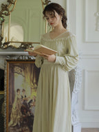 Vintage Olive Velvet Lace Gown
