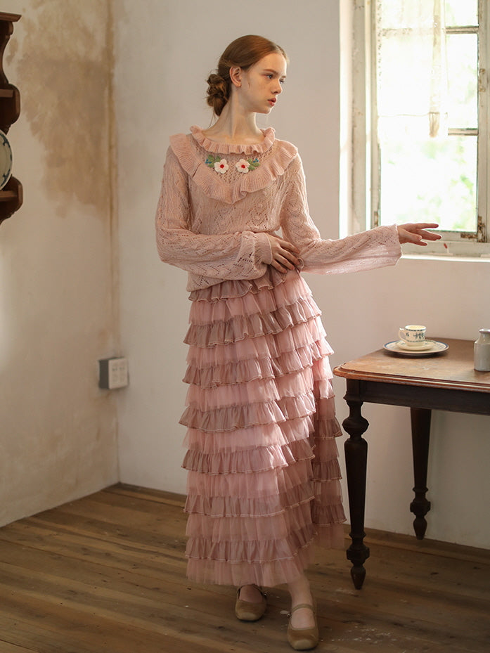 Delicate Blossom Lace Knit Sweater