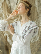 Victorian Floral Embroidered White Dress