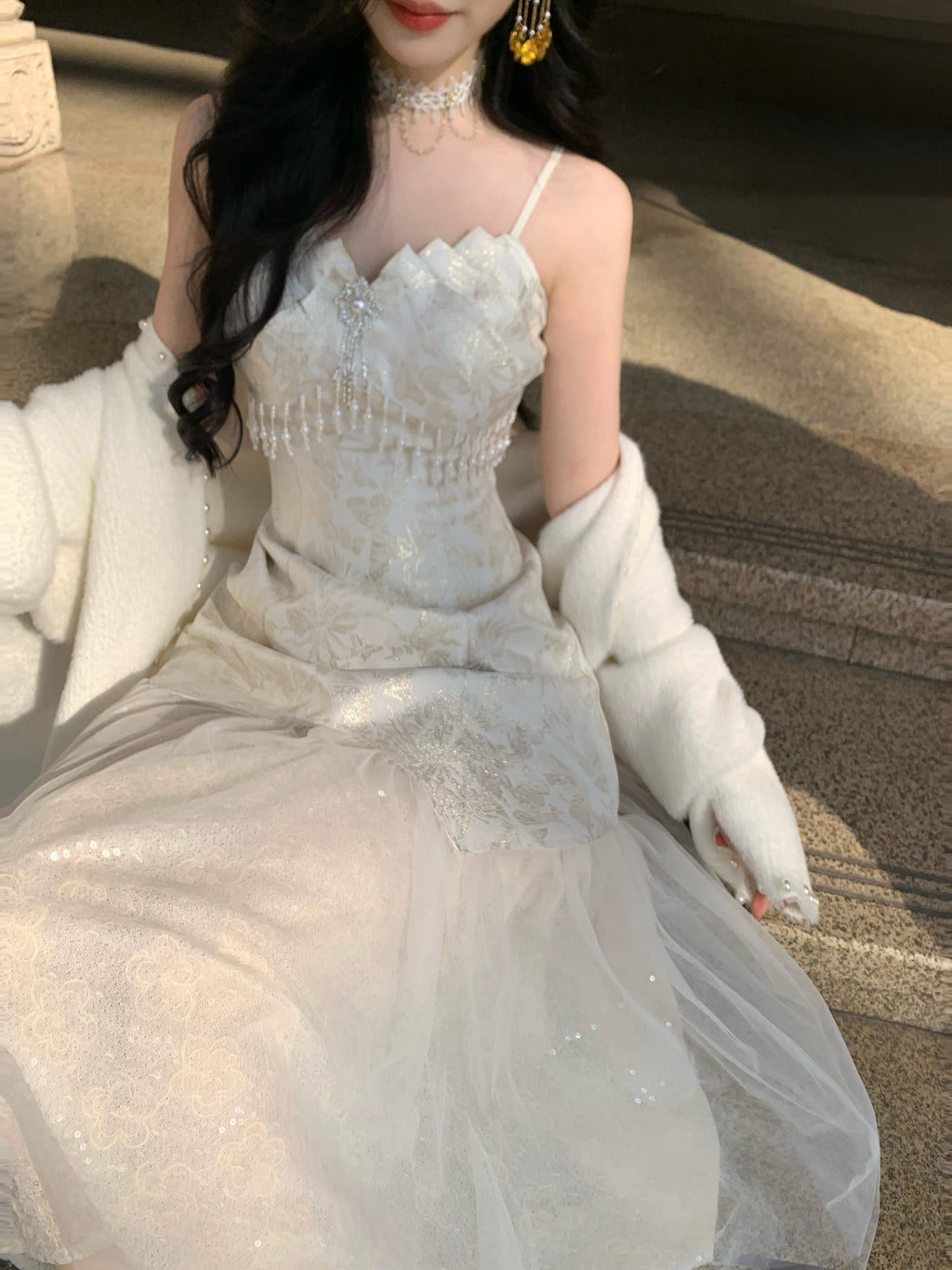 Ethereal Gold Jacquard Fairy Gown