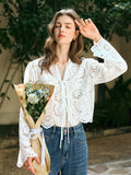 Floral Eyelet Lace Tie-Front Blouse