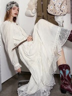 Ethereal Lace Trim Tiered Long Dress
