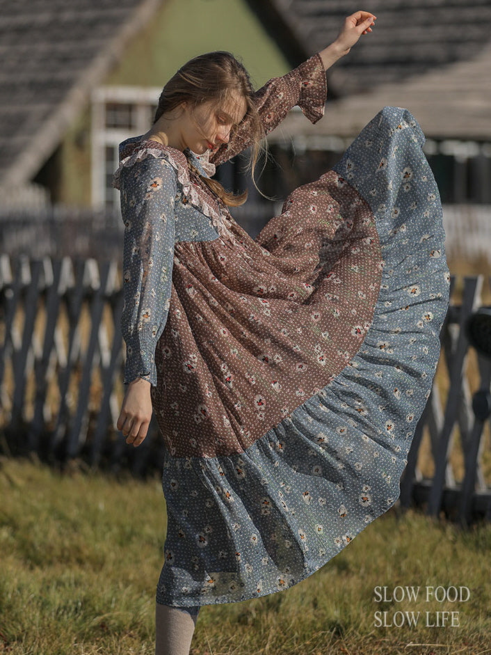 Autumn Patchwork Chiffon Dress