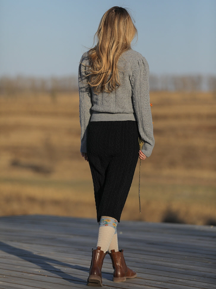 Soft Gray Floral Embroidered Sweater