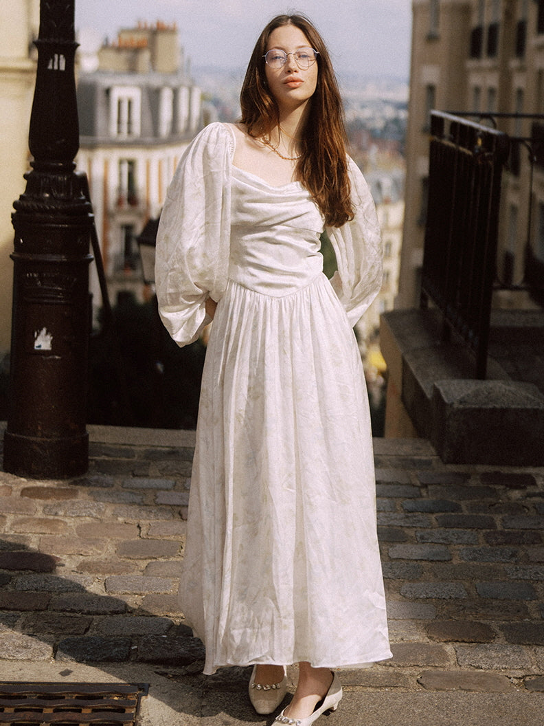 Ethereal Garden Puff-Sleeve Long Dress
