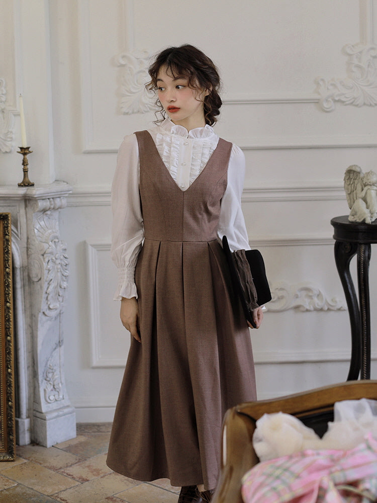 Retro Brown Layered Dress