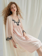 Ethereal Lace Trim Nightgown Set – Delicate Robe & Slip Dress