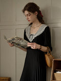 Lace Collar Pleated Black Dress