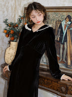 Velvet Lace Collar Black Dress