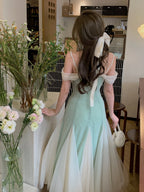 Evelyn's Mint Princess Slit Mesh Dress