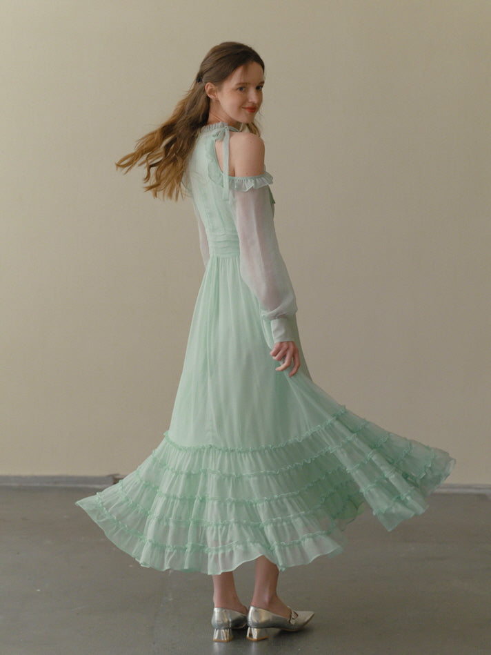 Mint Whispers Cold-Shoulder Dress