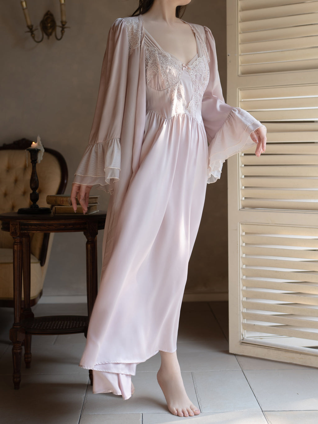 Princess Rose Lace Lounge Gown Set