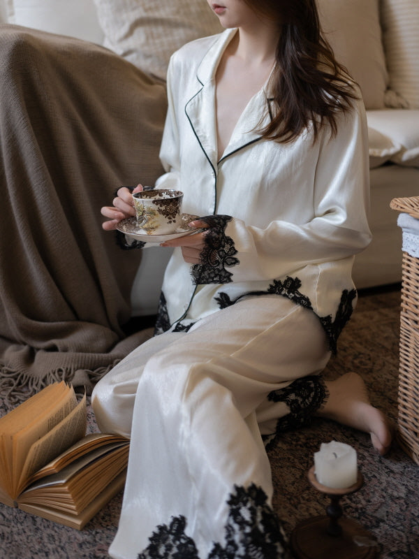 Ivory Muse Lace-Trim Pajama Set3