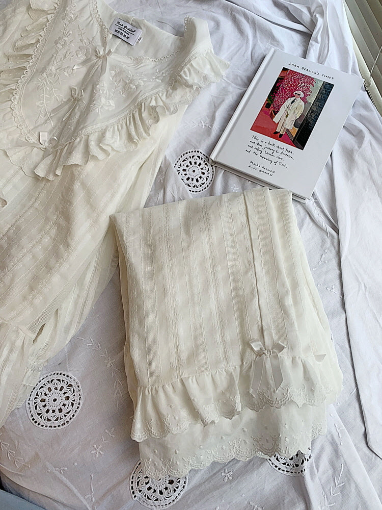 Romantic Lace-Trim Cotton Pajama Set