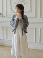 Floral Brooch Wool Blend Knit Cardigan