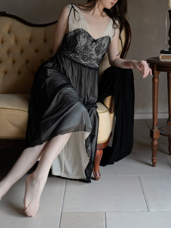 Noir Elegance Lace Nightgown Set