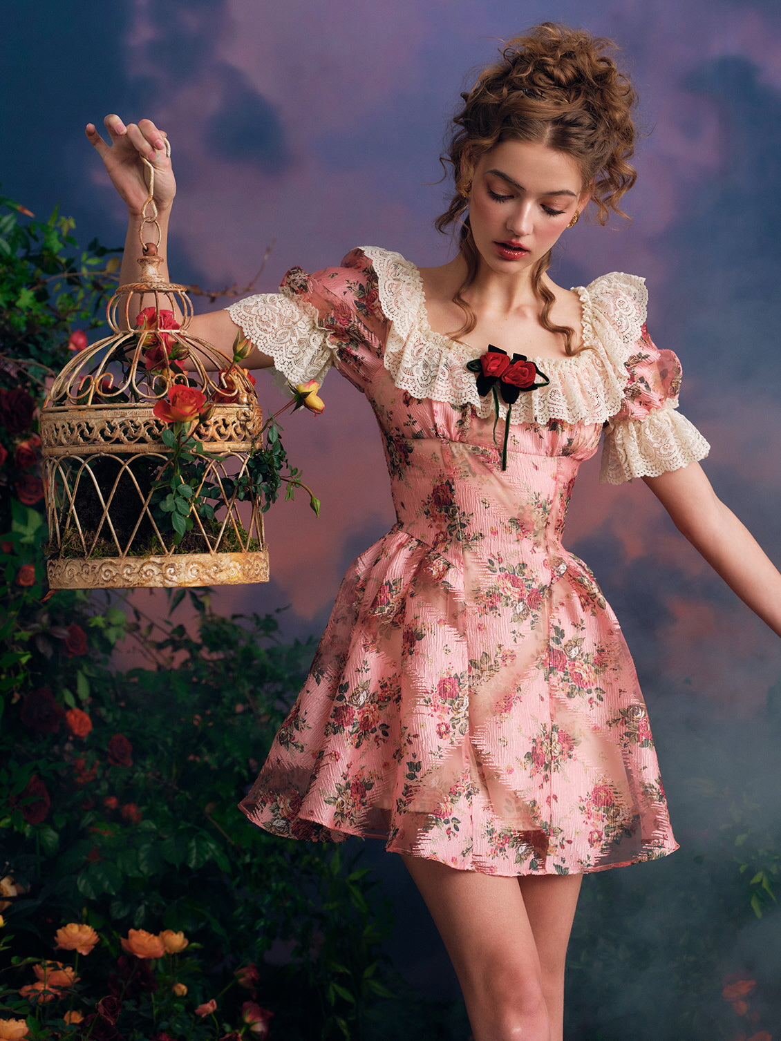 Vintage Rose Lace Frill Dress
