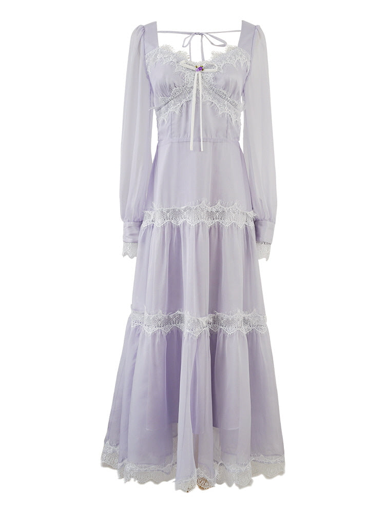 Lavender Whispers Lace Tiered Dress