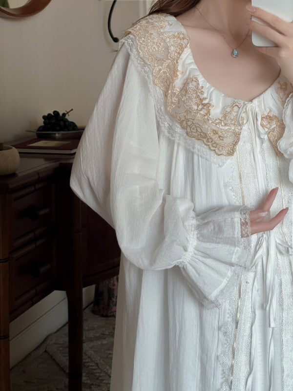Golden Orchard Two-Piece Lace Loungewear Set