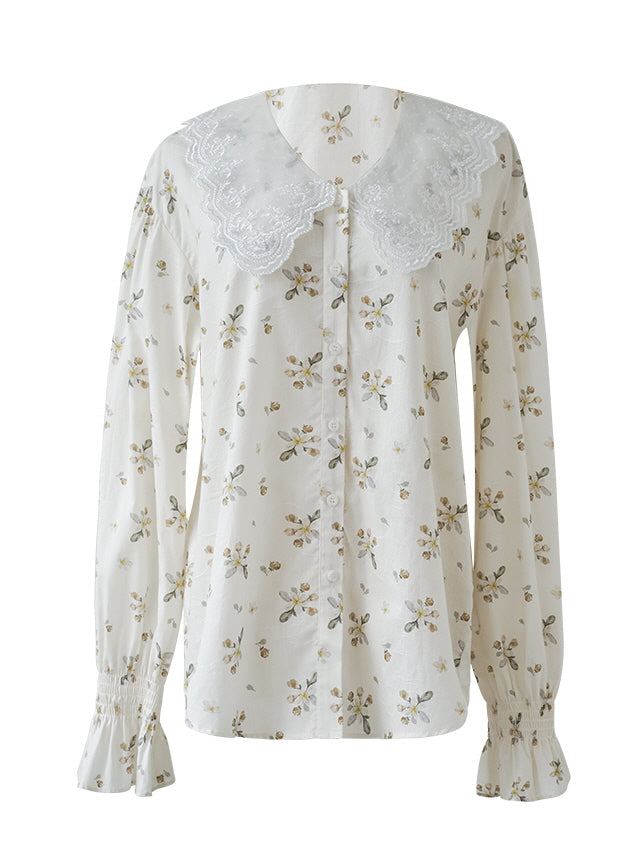 Vintage Floral Lace Collar Blouse