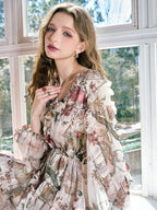 Ethereal Garden Ruffle Chiffon Dress