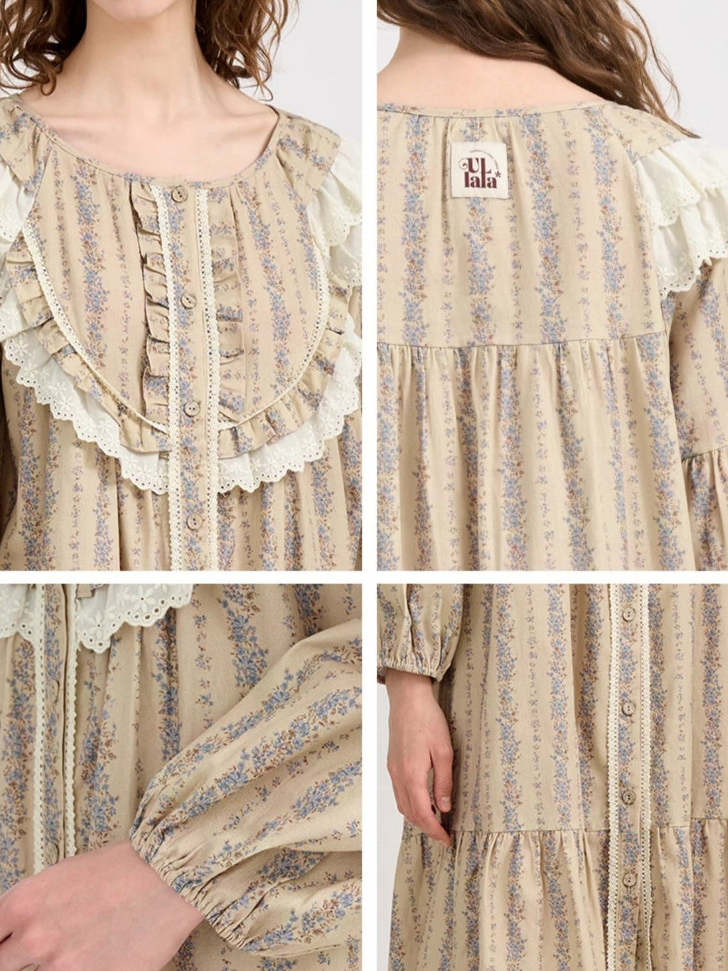 Vintage Lace-Trimmed Floral Nightgown