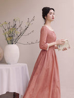 Retro Lace-Trimmed Cotton Dress