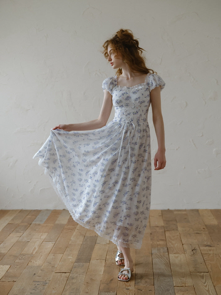 Blue Forest Floral Corset Dress