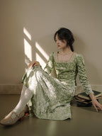 Vintage Green Velvet Embroidered Dress