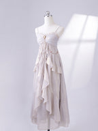 Vintage Brooch Elegance Ruffled Gown