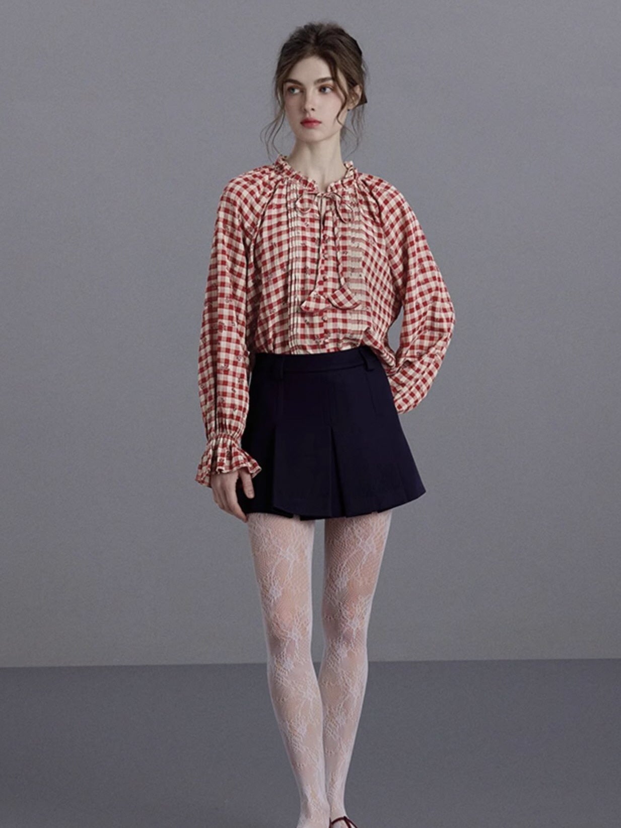 Vintage French Red Gingham Blouse
