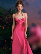 Embroidered Rose Satin Slip Dress