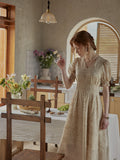 Vintage Lace Buttoned Puff Sleeve Dress
