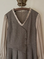 Vintage Elegance Pleated Vest Dress