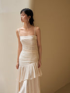 Lustrous Asymmetrical Ruffle Slip Dress