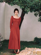 Retro Ruffled Square Neck Dress