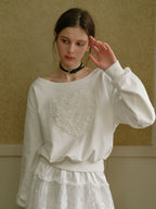 Coquette Lace Heart Off-Shoulder Sweatshirt