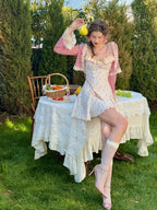 Vintage Rosebud Lace-Trimmed Knit Dress