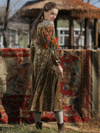 Elegant Autumn Vintage Velvet Floral Dress