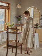 Vintage Lace Buttoned Puff Sleeve Dress