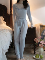 Blue Drape Rose Lace Loungewear
