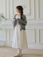 Floral Brooch Wool Blend Knit Cardigan