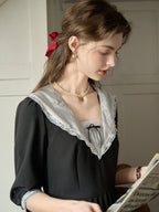 Lace Collar Pleated Black Dress