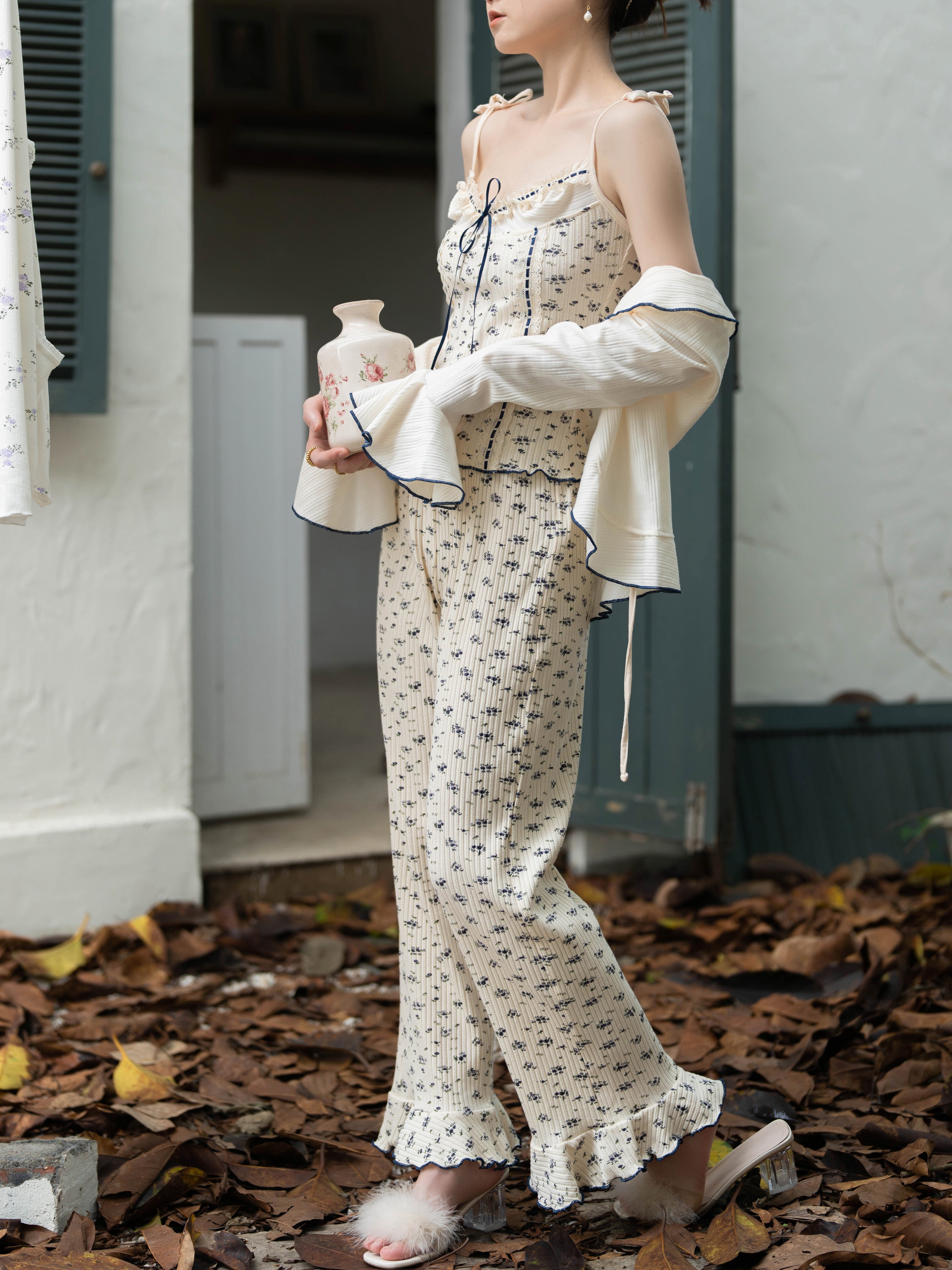 Navy Ribbon Floral Loungewear Set