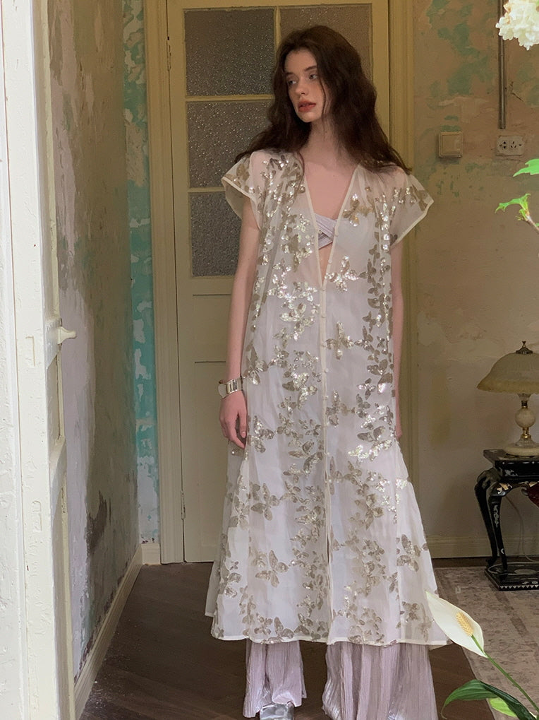 Golden Butterfly Sheer Cardigan Dress