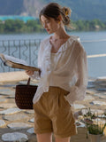 Delicate Ruffle Collar Ramie Blouse