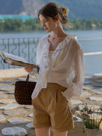Delicate Ruffle Collar Ramie Blouse