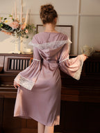 Elegant Lace Trim Hooded Nightgown