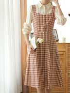 Vintage-Inspired Plaid Pinafore Dress