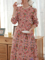 Lace Trim Vintage Floral Pink Cotton Dress